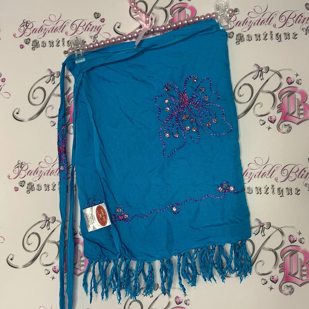 Ucho Bali cool skirt wrap tie up beach coverup butterfly embroidered sequins